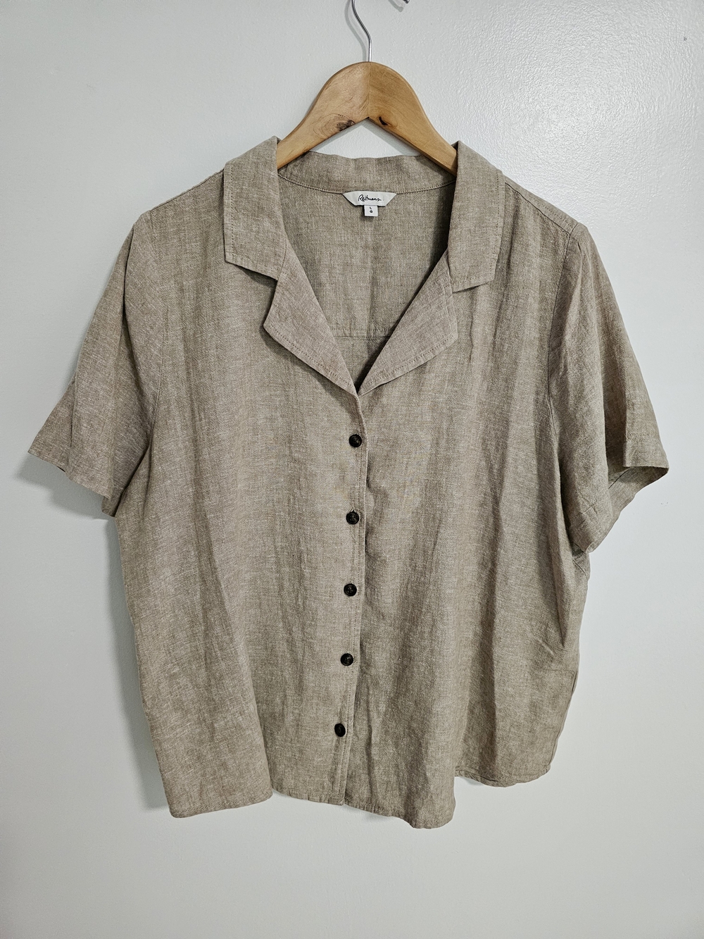 Reitmans Beige Ecru Linen Short-Sleeve Button Shirt Size Large